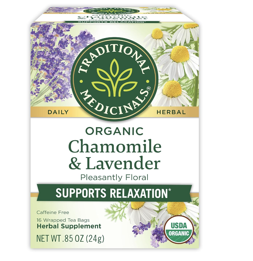 Traditional Medicinals Chamomile and Lavender Tea, one of the best teas for a sore throat